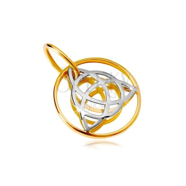 Pandantiv din aur de 14K – nod celtic bicolor într-un cerc subțire