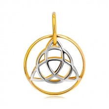 Pandantiv din aur de 14K – nod celtic bicolor într-un cerc subțire