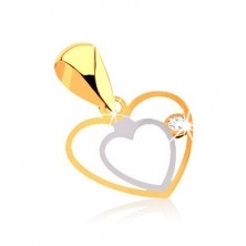 Pandantiv din aur de 9k – contur dublu de inimă, zirconiu transparent