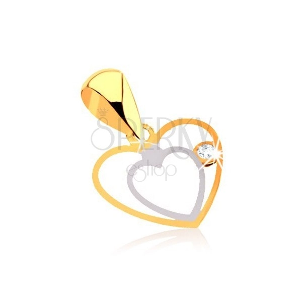 Pandantiv din aur de 9k – contur dublu de inimă, zirconiu transparent