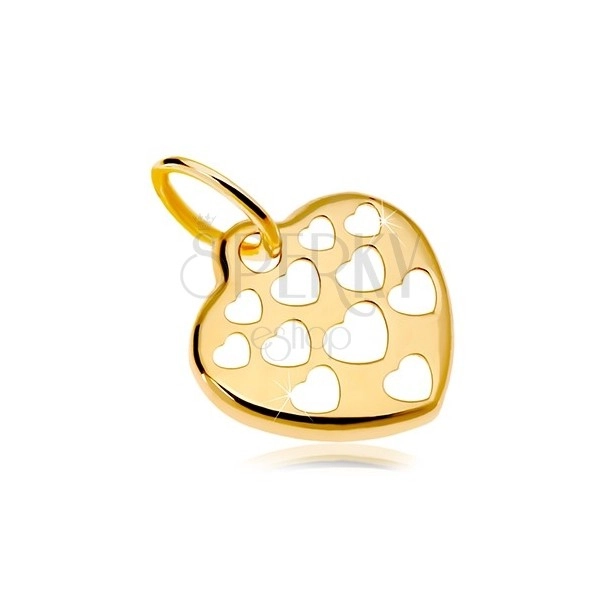 Pandantiv din aur 585 - inimă strălucitoare decorată cu inimi decupate