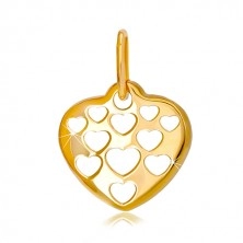 Pandantiv din aur 585 - inimă strălucitoare decorată cu inimi decupate