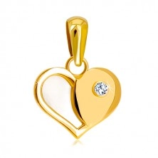 Pandantiv din aur de 14K - inimă cu jumătate de suprafată perlată și zirconiu