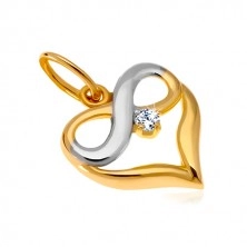 Pandantiv din aur 585 cu diamant - inima în două culori, simbol al infinitului, diamant