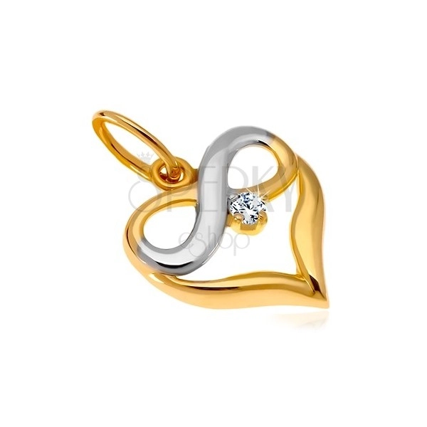 Pandantiv din aur 585 cu diamant - inima în două culori, simbol al infinitului, diamant