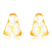 Cercei din aur 14K - triunghi rotund în două culori, model de șah
