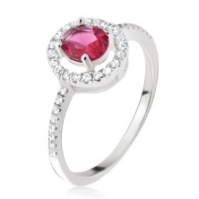 Inel din argint 925, zirconiu rotund roz închis în montură decorativă
