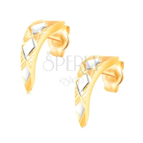 Cercei din aur de 14K – arc strălucitor cu romburi din aur alb