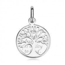 Pandantiv din argint 925, cerc dublu cu copac sculptat și text gravat