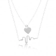 Colier din argint 925, lanț dublu, inimă și val