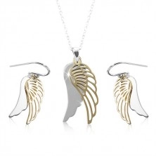 Set din argint 925, aripă de înger în argintiu și nuanță aurie