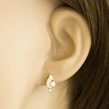 Cercei din aur de 14K - diamant transparent și perlă albă în picătură bicoloră