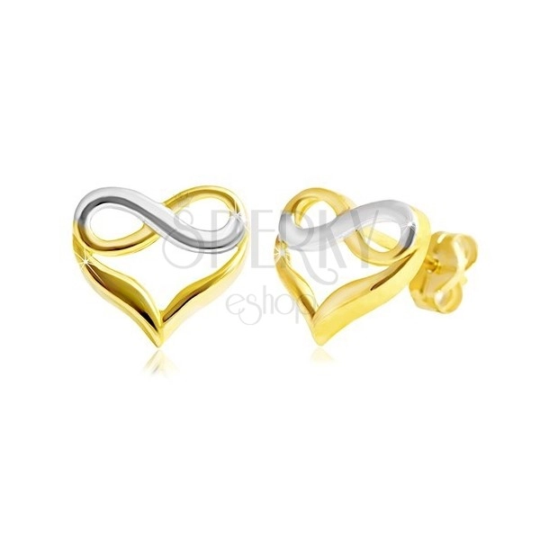 Cercei din aur 585 - inimă bicoloră cu semnul infinitului