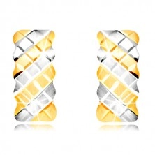 Cercei din aur de 14K - arc mat, decorat cu grilă bicoloră