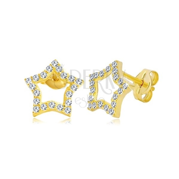 Cercei din aur galben 585 - contur de stea decorat cu zirconii transparente