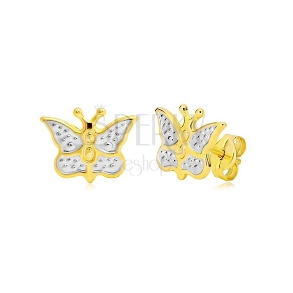 Cercei din aur 585 - fluture decorat cu aur alb și puncte