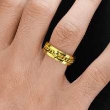 Inel din oțel inoxidabil auriu cu lanț și zirconiu transparent, 7 mm