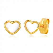 Cercei din aur galben de 14K în formă de inimă cu perle naturale