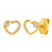 Cercei din aur galben 585 - inima cu perle naturale și zirconiu