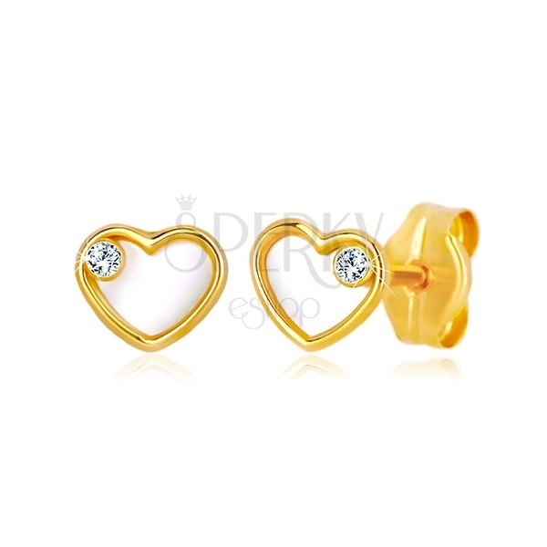 Cercei din aur galben 585 - inima cu perle naturale și zirconiu
