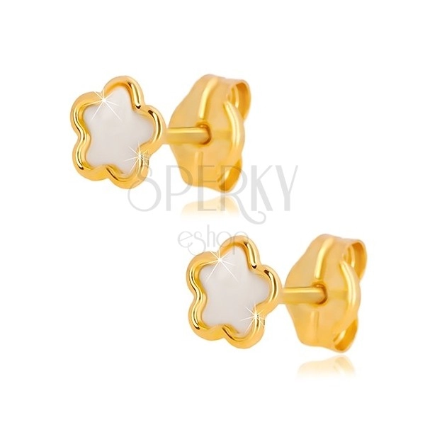 Cercei din aur galben de 14K - floare cu perle naturale, închidere de tip fluturaș
