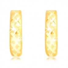 Cercei din aur galben de 14K - cercuri mate cu crestături strălucitoare
