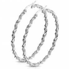 Cercei din oțel - bandă răsucită în spirală și lanț dublu, culoare argintie