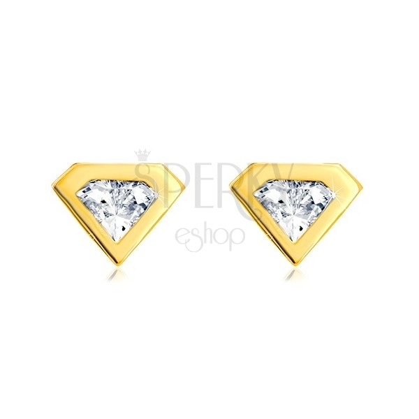 Cercei din aur 585 - zirconiu cu margine din aur galben, formă de diamant