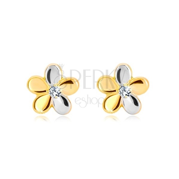 Cercei din aur 585 - floare cu cinci petale și diamant
