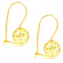 Cercei din aur galben de 14K - bilă decorativă strălucitoare