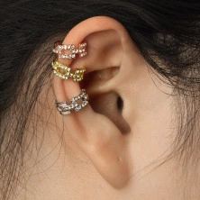 Piercing fals pentru ureche - contururi aliniate de dreptunghiuri incrustate cu zirconii