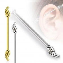 Piercing pentru ureche din oțel 316L - aripi de înger, lățime 1,2 mm