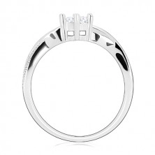Inel de logodnă din argint 925 - inel rotund, linii strălucitoare ondulate, zirconii
