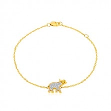 Brățară din aur de 14K - elefant cu zirconii transparente, lanț fin