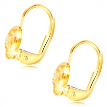 Cercei din aur galben de 14K -  trei petale spiralate, zirconiu rotund