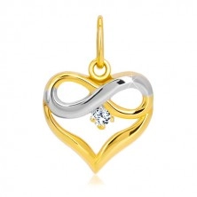 Pandantiv din aur combinat de 14K - contur de inimă, semnul infinitului, zirconiu