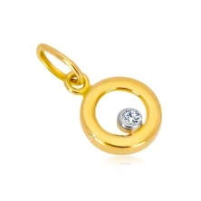 Pandantiv din aur combinat 585 - cerc strălucitor, zirconiu transparent în montură