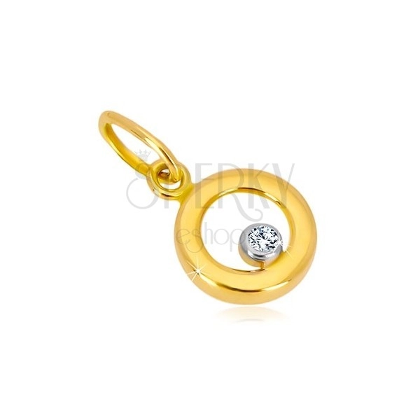 Pandantiv din aur combinat 585 - cerc strălucitor, zirconiu transparent în montură