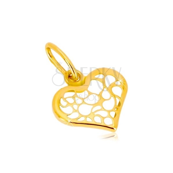 Pandantiv din aur galben de 14K - inimă simetrică decorată cu filigran
