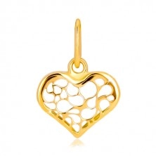 Pandantiv din aur galben de 14K - inimă simetrică decorată cu filigran