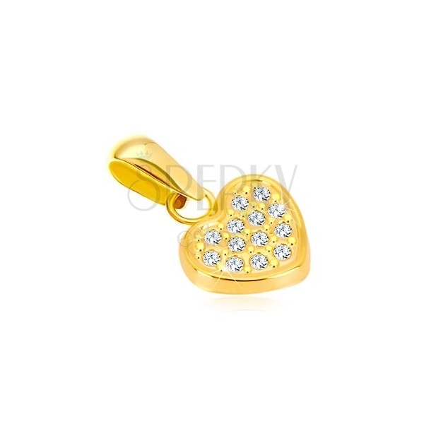 Pandantiv din aur galben de 14K - inimă simetrică decorată cu zirconii
