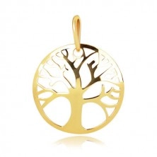 Pandantiv din aur galben 375 - cerc sculptat decorativ, copacul vieții