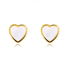 Cercei din aur galben 14K - contur simetric de inimă cu perle naturale