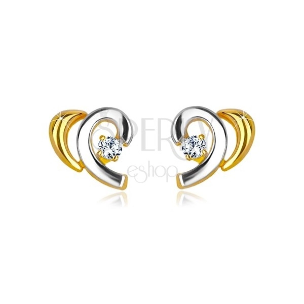 Cercei din aur de 14K - arc bicolor decorat cu diamant