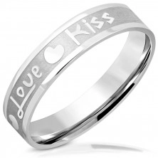 Verigheta din oțel - bandă mată cu margini lucioase, inscripție „Love” și „Kiss”, inimi, 5 mm