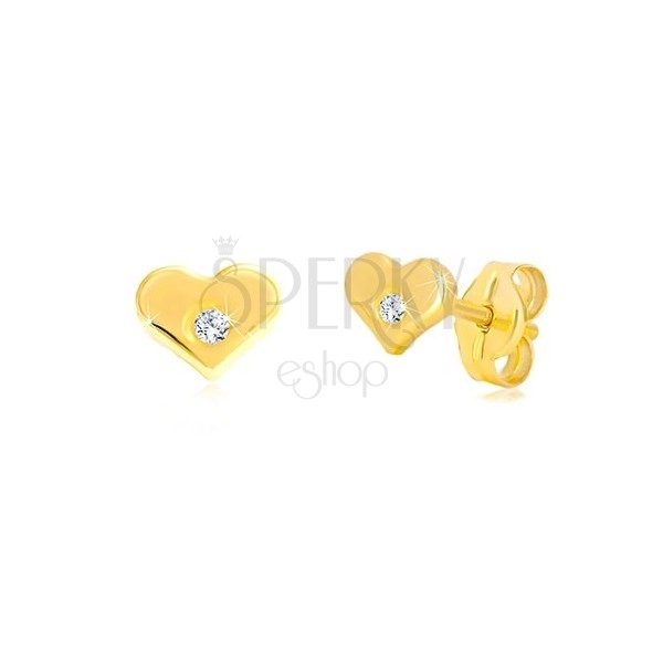 Cercei din aur galben de 14K - inimă strălucitoare cu diamant
