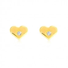 Cercei din aur galben de 14K - inimă strălucitoare cu diamant