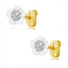 Cercei din aur 585 - floare din perle naturale, cristale Swarovski