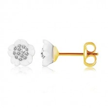 Cercei din aur 585 - floare din perle naturale, cristale Swarovski