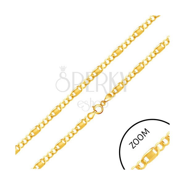 Lanț din aur galben 14K - inel alungit cu dreptunghi, trei zale ovale, 500 mm